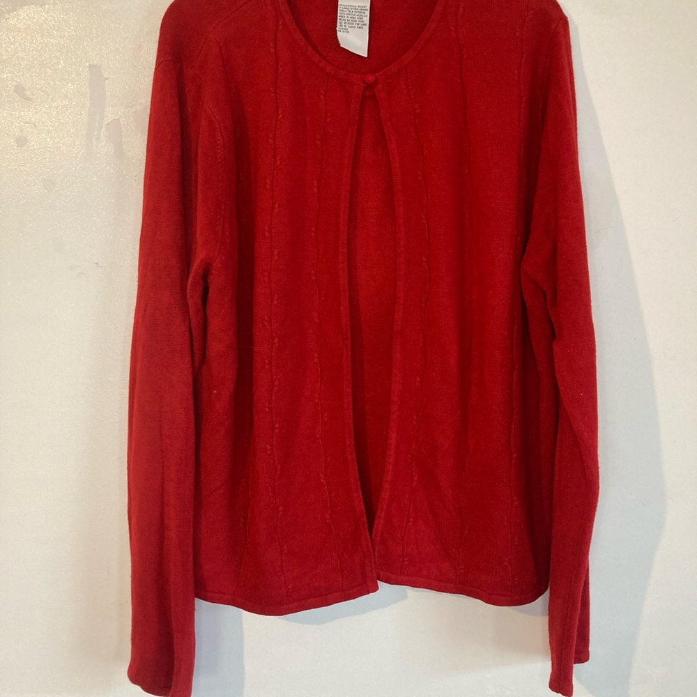Sag Harbor Red Open-Front Knit Cardigan